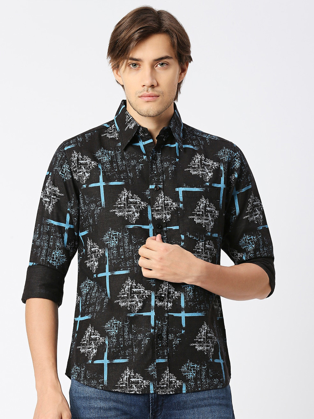 

MOD ECRU Abstract Printed Shirt, Black