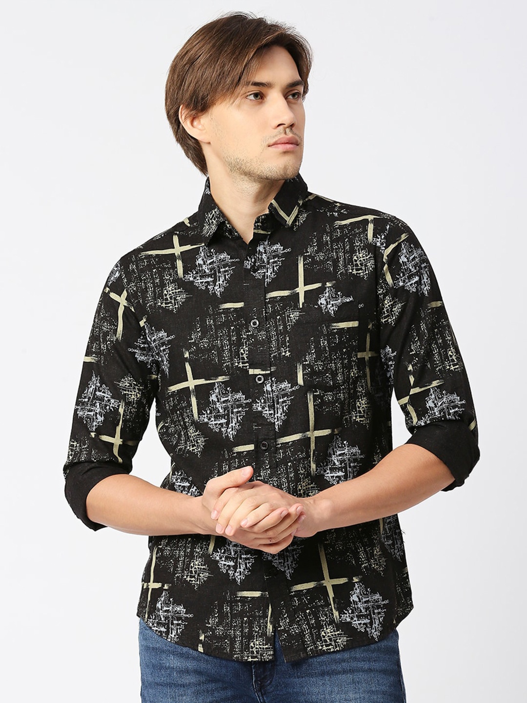 

MOD ECRU Abstract Printed Casual Shirt, Black