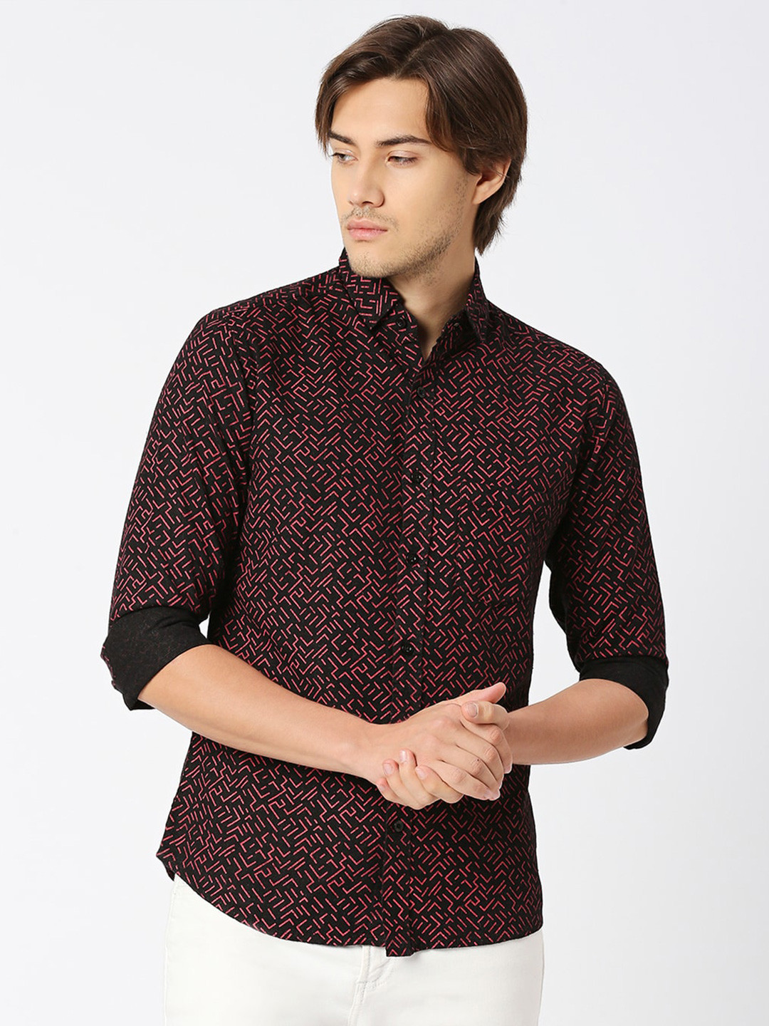

MOD ECRU Geometric Printed Casual Shirt, Black