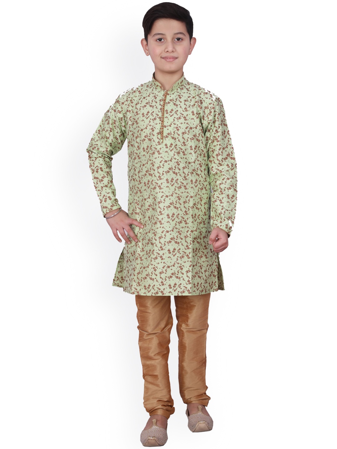 

Pro-Ethic STYLE DEVELOPER Boys Printed Mandarin Collar Kurta With Pyjamas, Green