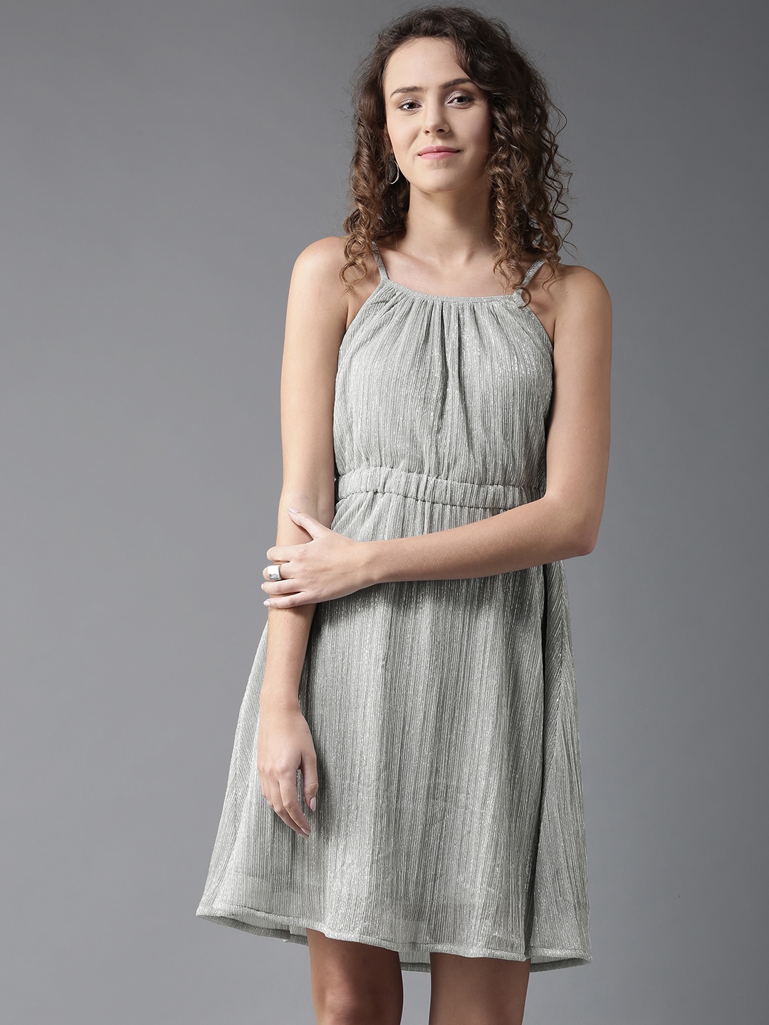 

Moda Rapido Women Silver Embellished Fit & Flare Dress