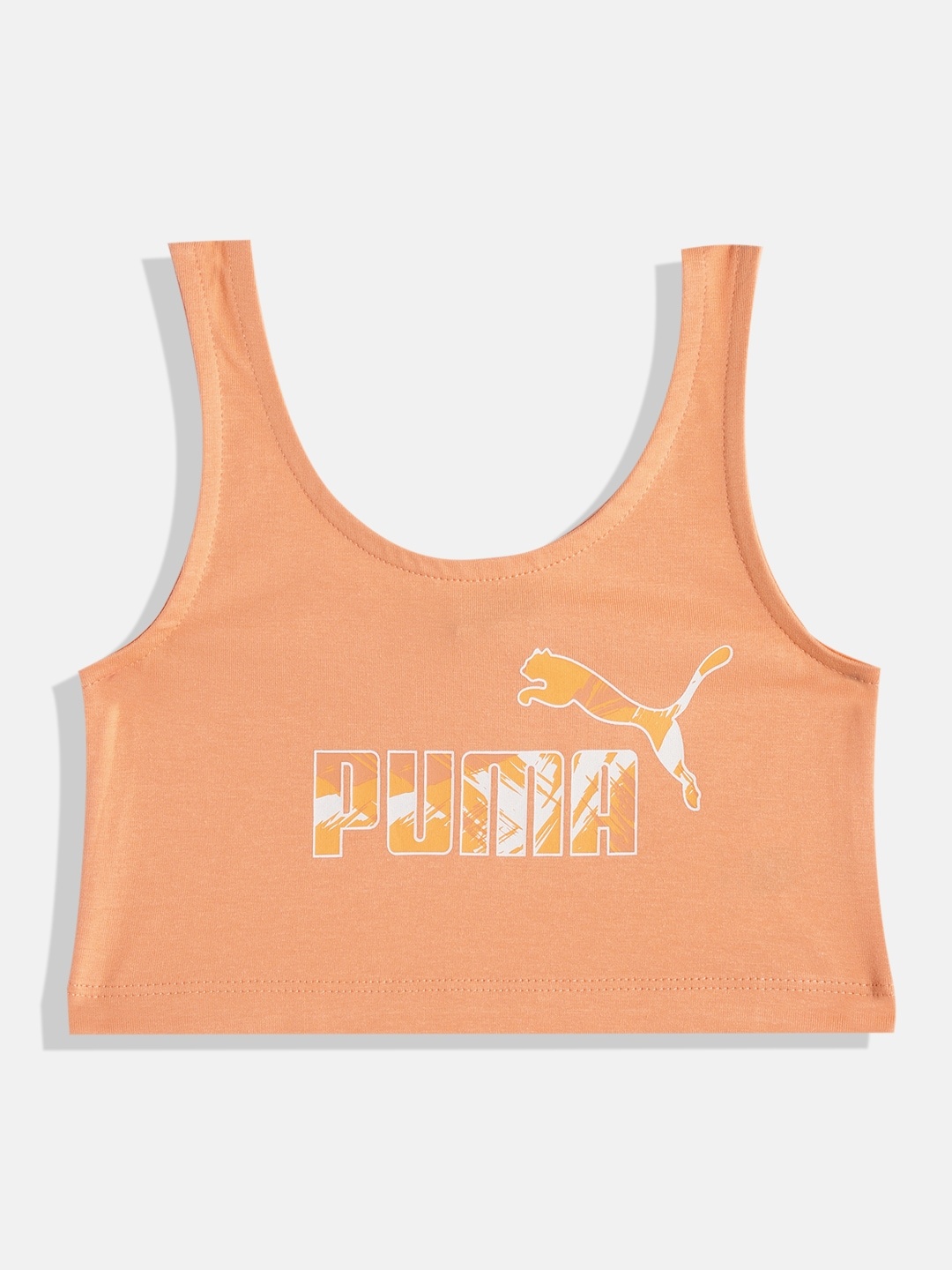 

Puma Girls Brand Logo Printed Slim Fit Tank Crop Top, Orange