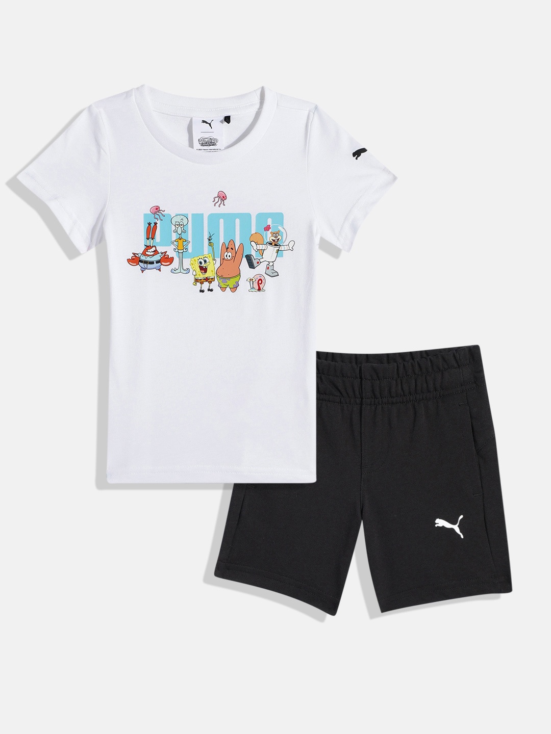 

PUMA x SPONGEBOB Kids Printed Pure Cotton Regular Fit T-shirt with Shorts, White