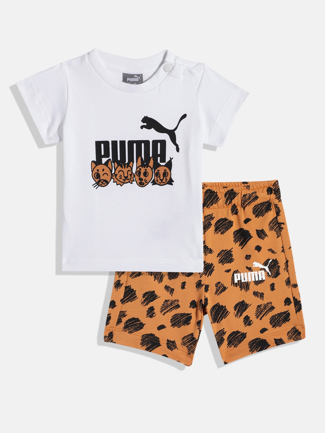 

Puma Kids Printed Essential+ Puma Mates Regular fit Pure Cotton T-shirt with Shorts, White