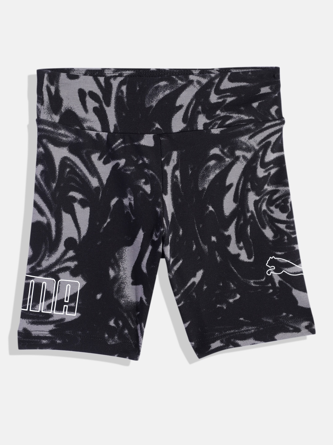 

Puma Girls Printed Slim Fit High-Rise Sports Shorts, Black
