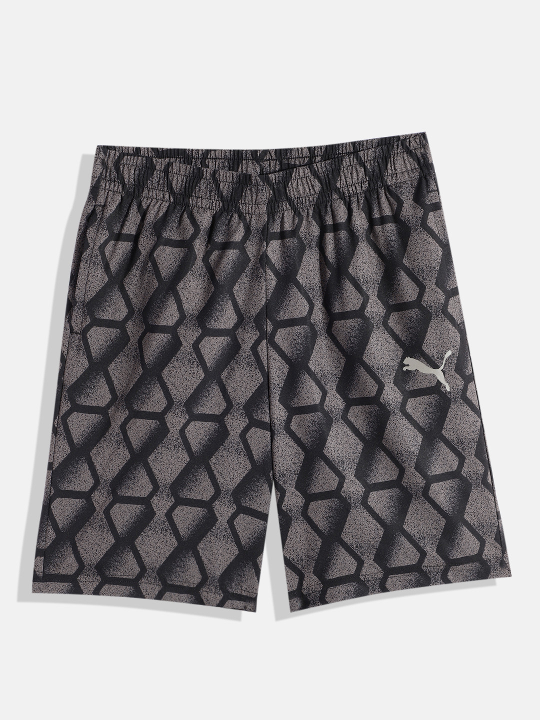 

Puma Boys Geometric Print Regular Fit Mid-Rise DryCell Active Sports Woven Youth Shorts, Black