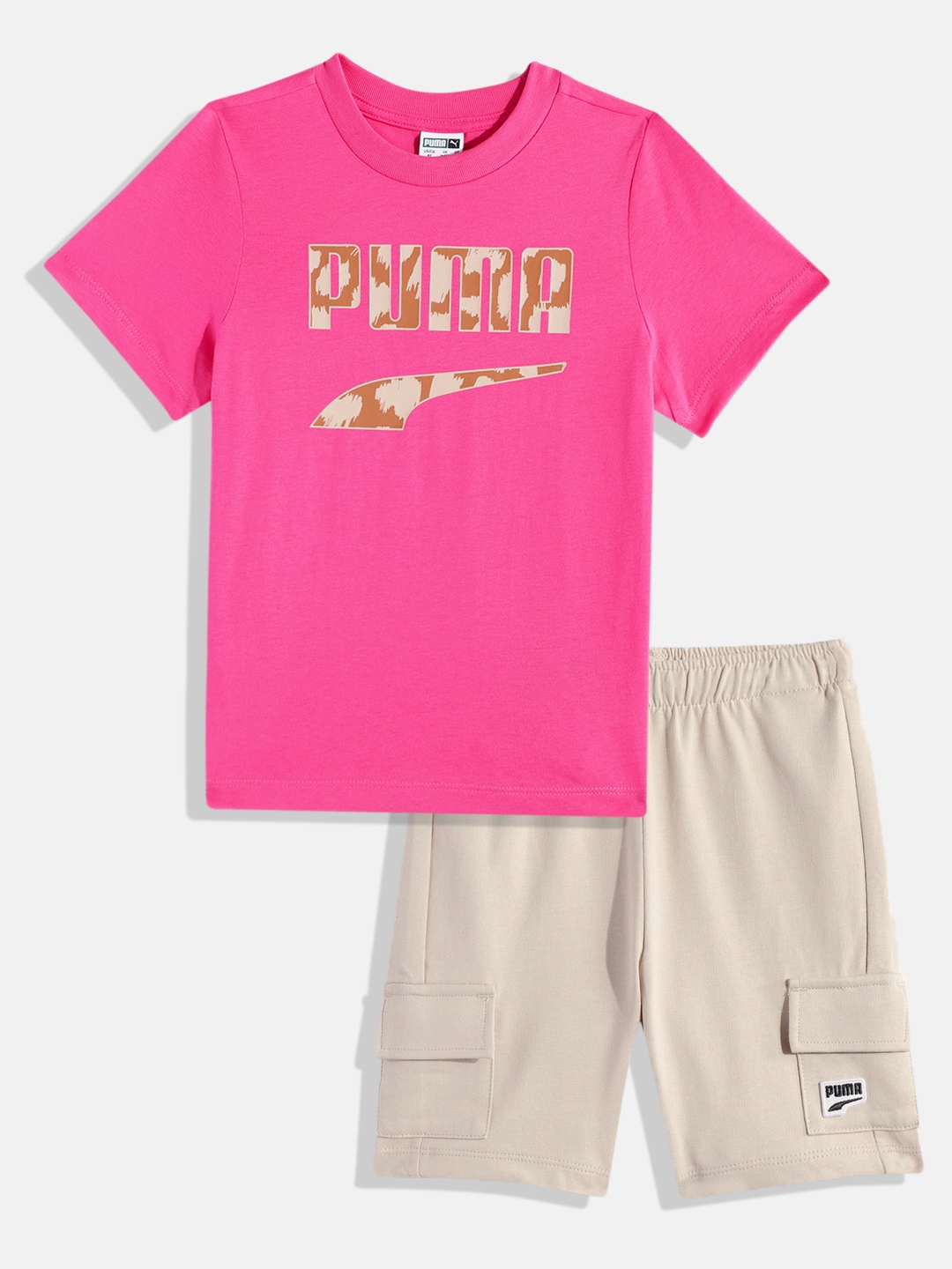 

Puma Kids Printed Pure Cotton T-shirt with Shorts, Pink