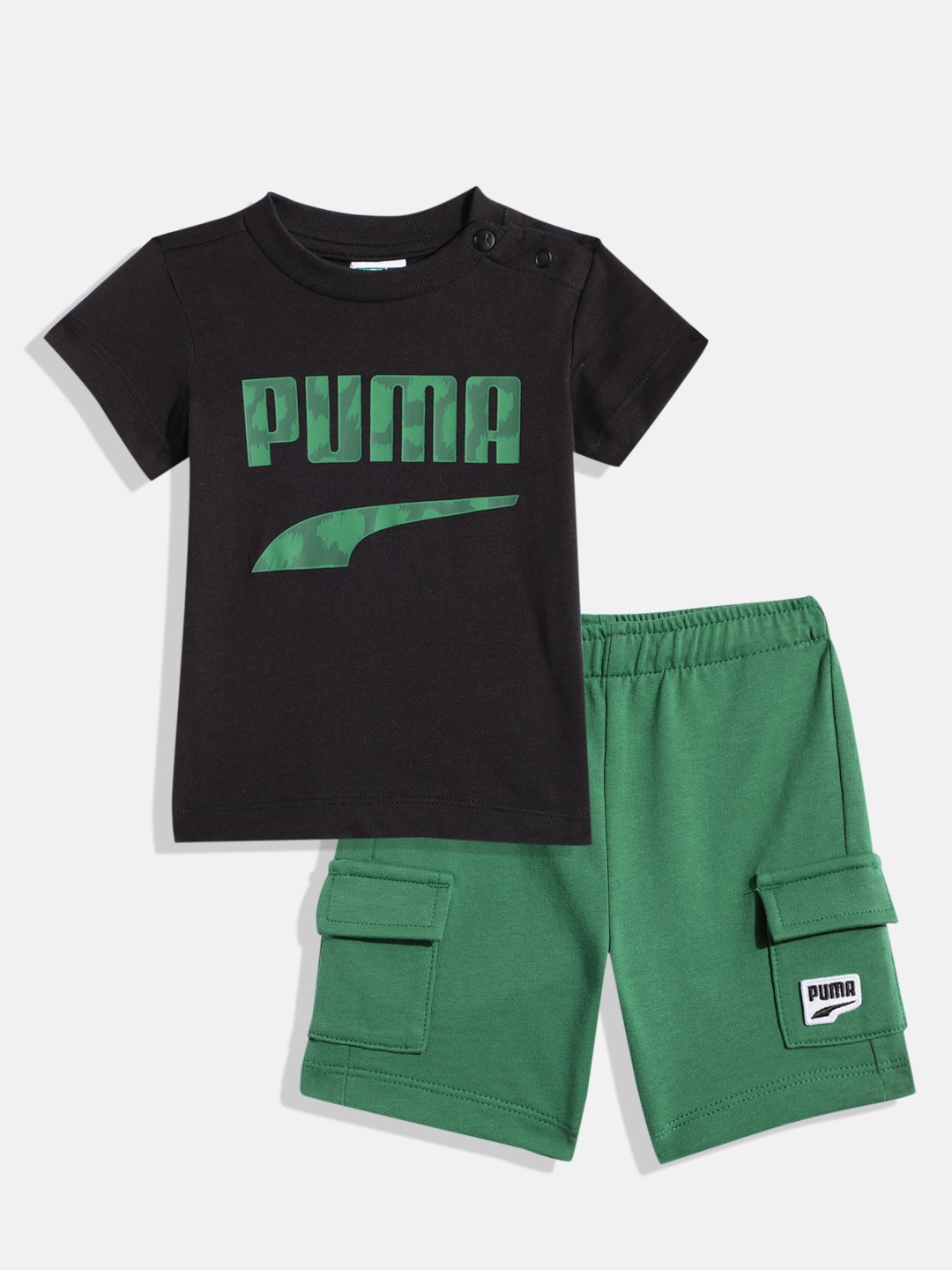 

Puma Kids Printed Pure Cotton T-shirt with Shorts, Black