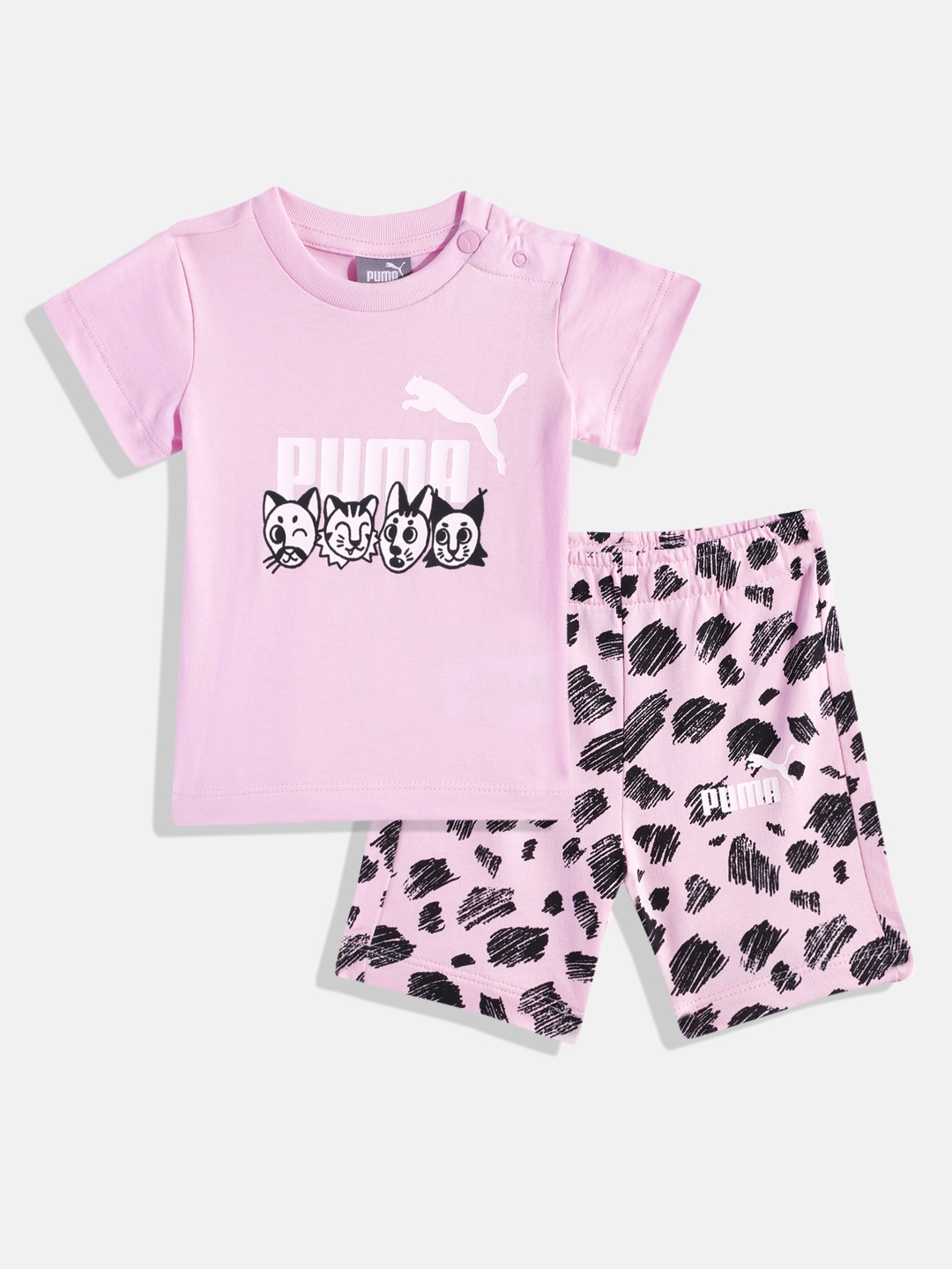

Puma Kids Essential Printed Pure Cotton Regular Fit T-shirt with Shorts, Pink