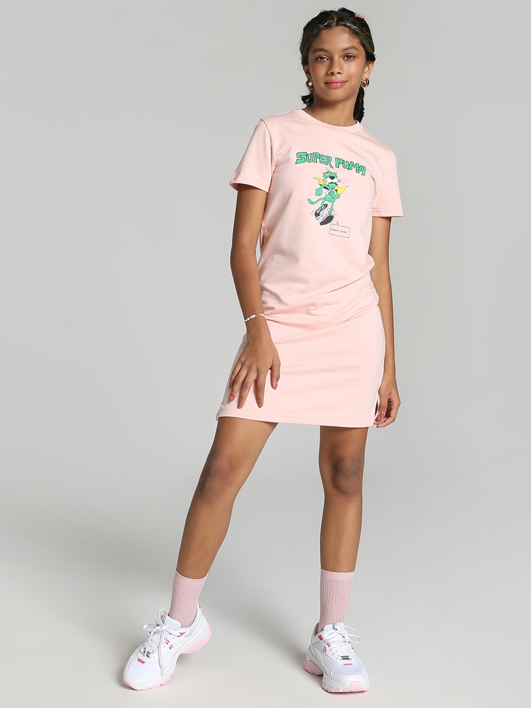 

Puma Girls Printed Regular Fit T-shirt Dress, Pink