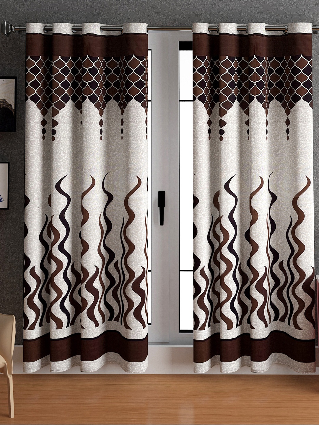 

LA VERNE Brown & White 2 Pieces Abstract Door Curtains