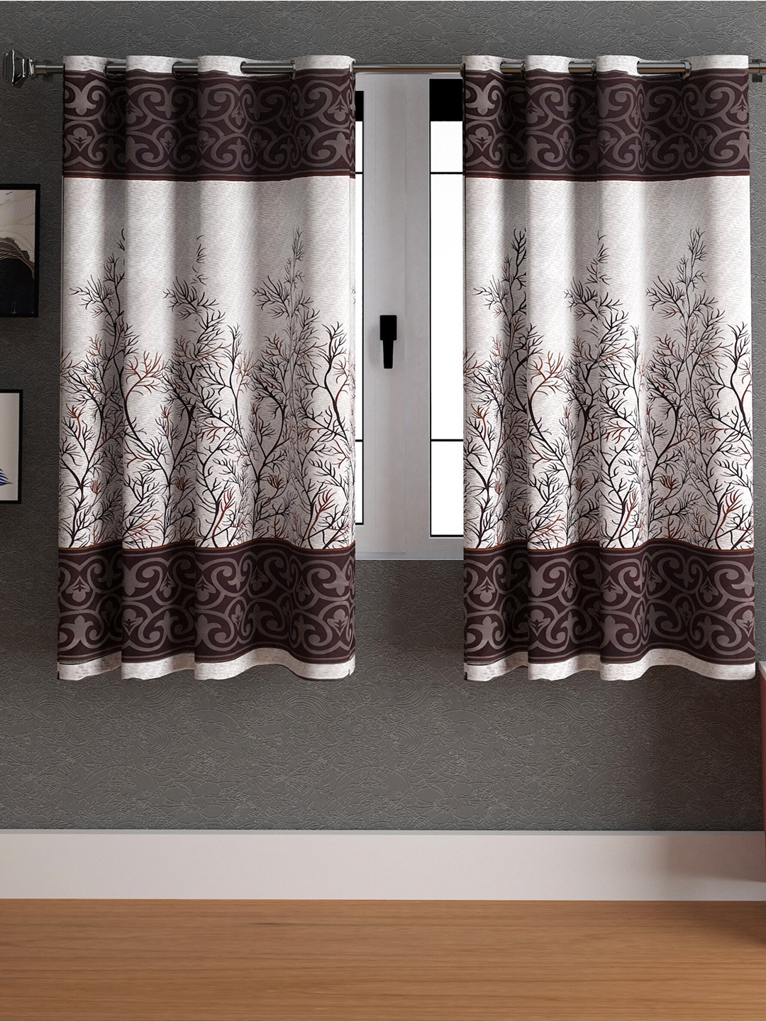 

LA VERNE Brown & Grey 2 Pieces Floral Window Curtains