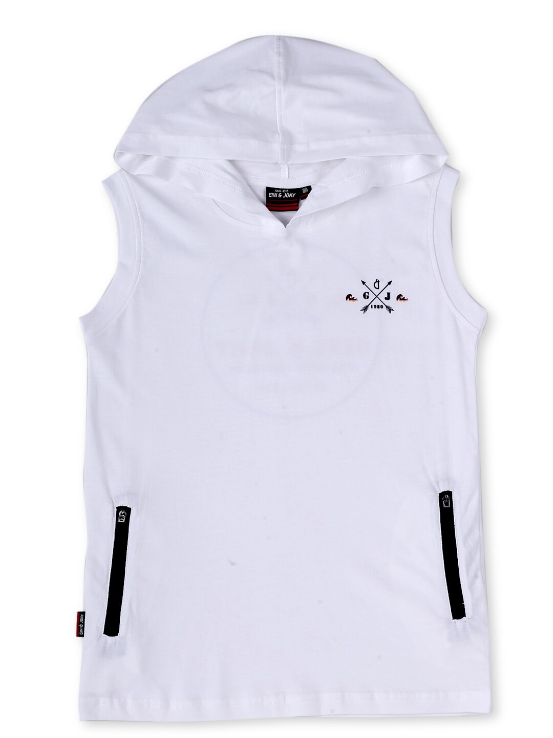 Gini and Jony Boys Hooded Sleeveless Cotton T-shirt, White