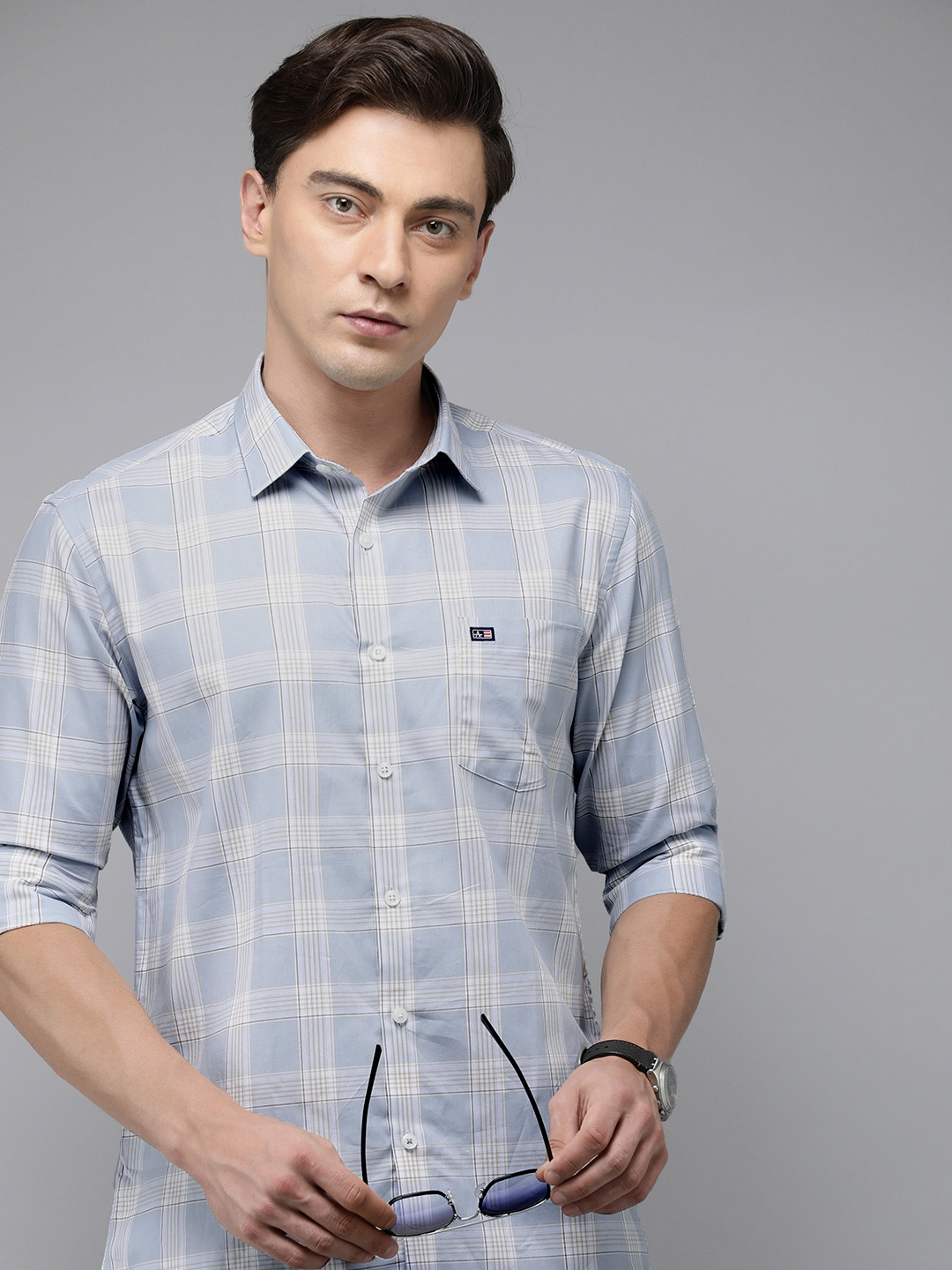 

Arrow Sport Manhattan Slim Fit Checked Pure Cotton Casual Shirt, Blue