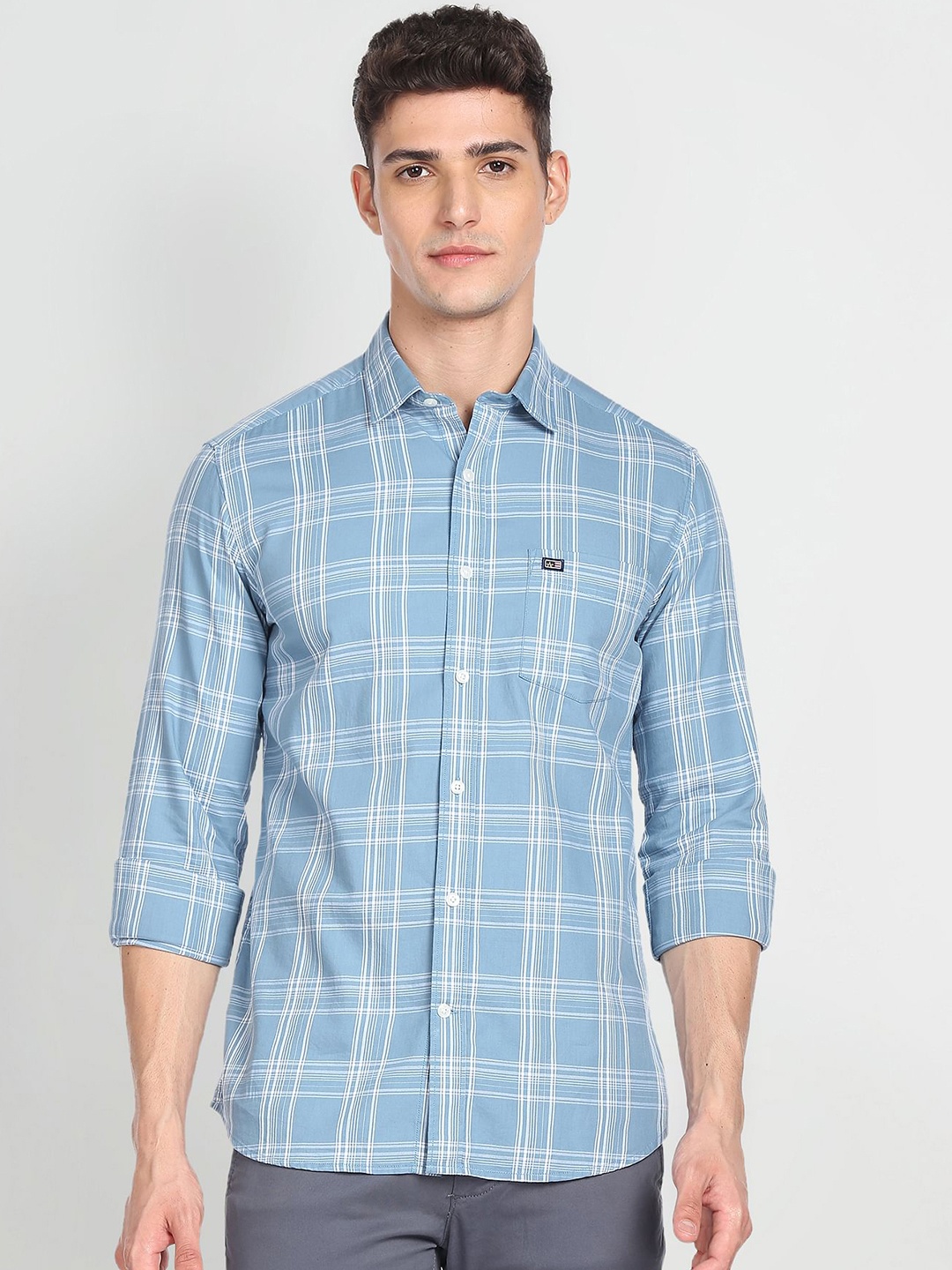 

Arrow Sport Men Manhattan Slim Fit Tartan Checks Opaque Pure Cotton Casual Shirt, Blue