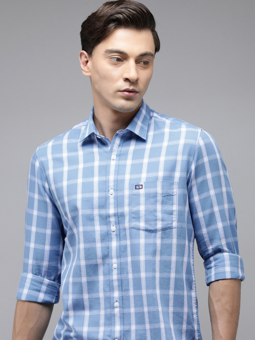 

Arrow Sport Men Pure Cotton Manhattan Slim Fit Tartan Checks Opaque Casual Shirt, Blue