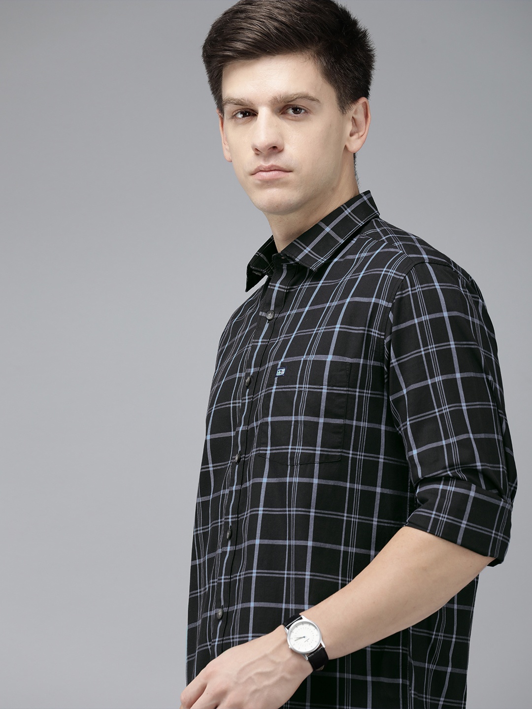 

Arrow Sport Manhattan Slim Fit Pure Cotton Checked Casual Shirt, Navy blue
