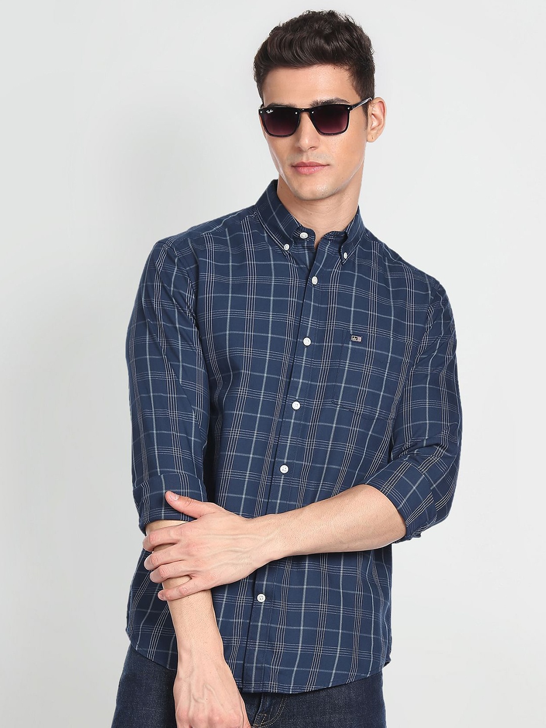 

Arrow Sport Pure Cotton Manhattan Slim Fit Tartan Checked Casual Shirt, Blue