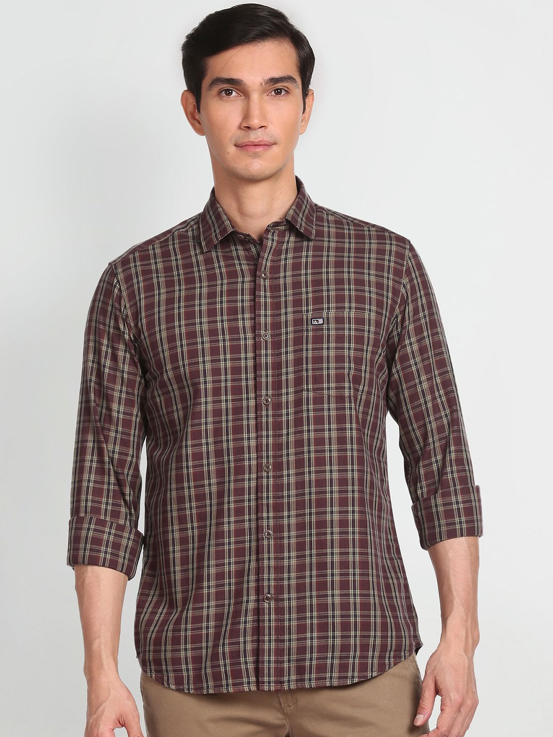 

Arrow Sport Manhattan Slim Fit Pure Cotton Checked Casual Shirt, Maroon