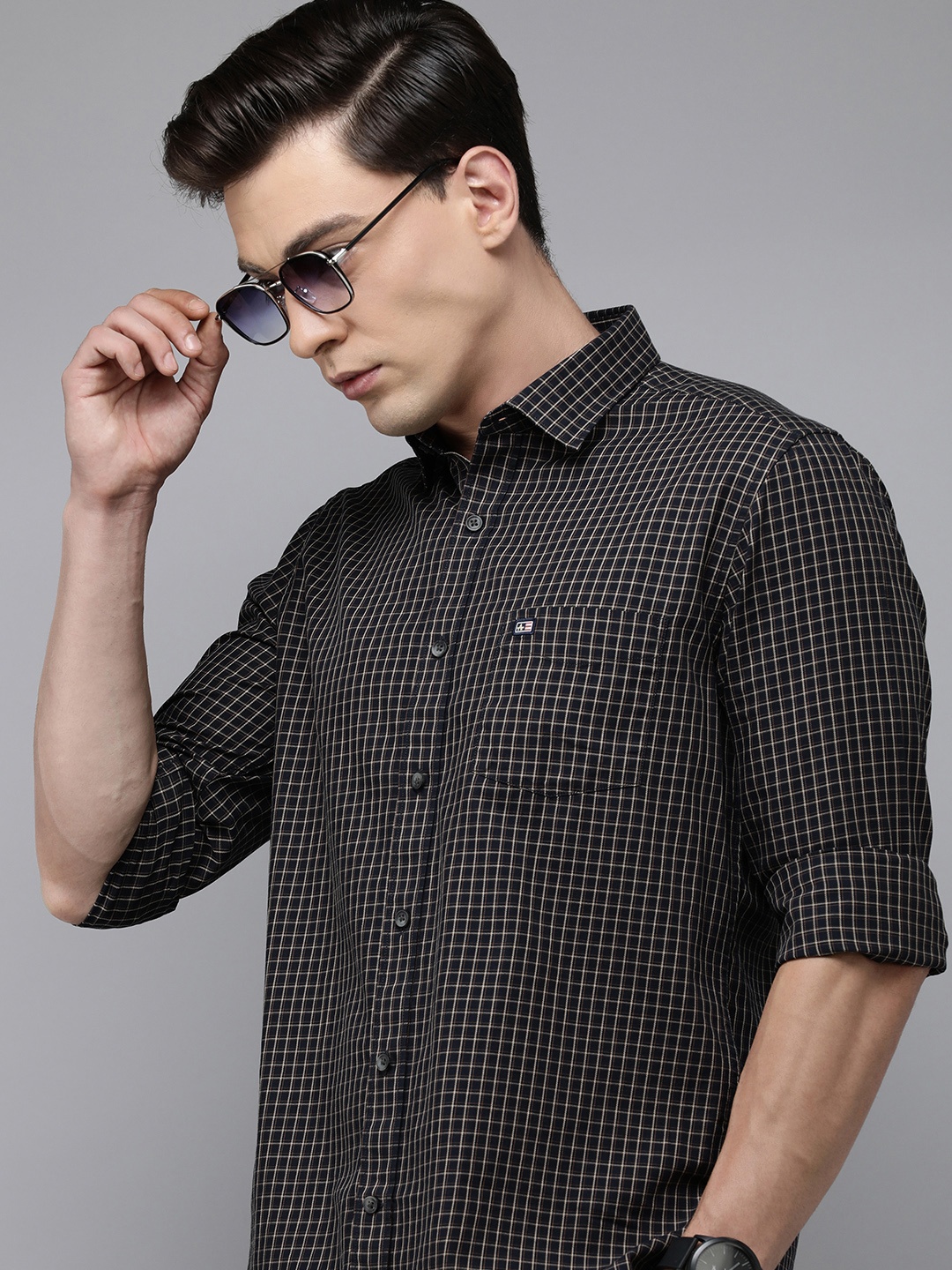 

Arrow Sport Men Pure Cotton Original Slim Fit Opaque Checked Casual Shirt, Black