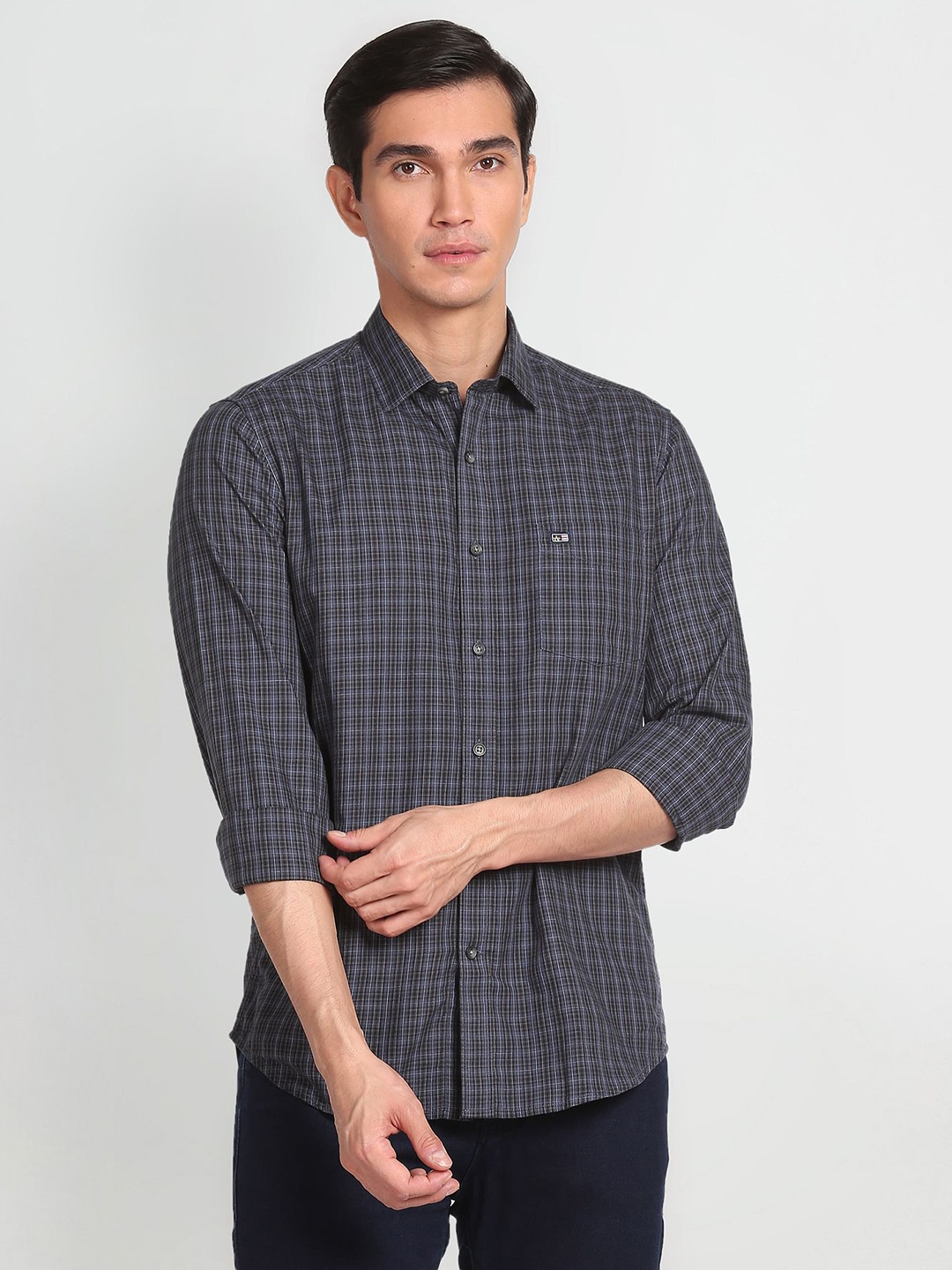 

Arrow Sport Men Pure Cotton Manhattan Slim Fit Opaque Checked Casual Shirt, Blue