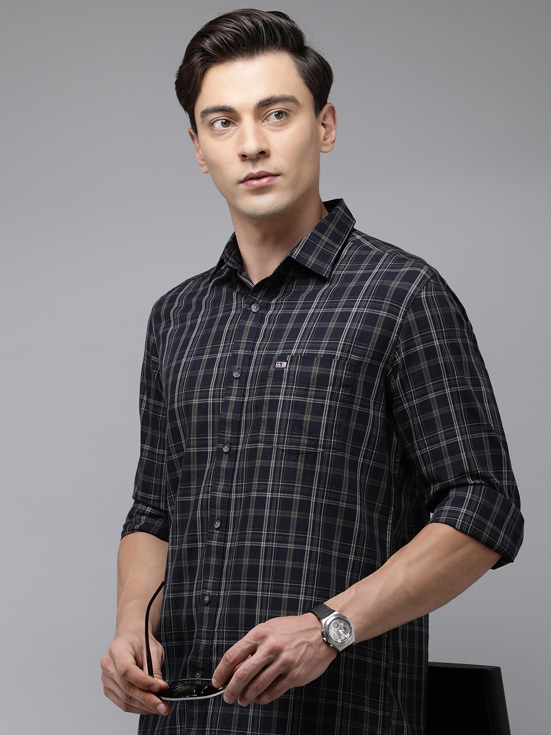 

Arrow Sport Men Slim Fit Tartan Checked Pure Cotton Casual Shirt, Black