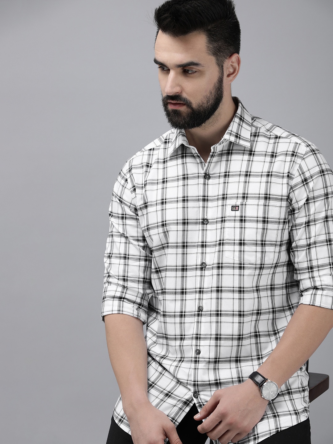

Arrow Sport Pure Cotton Manhattan Slim Fit Checked Casual Shirt, White