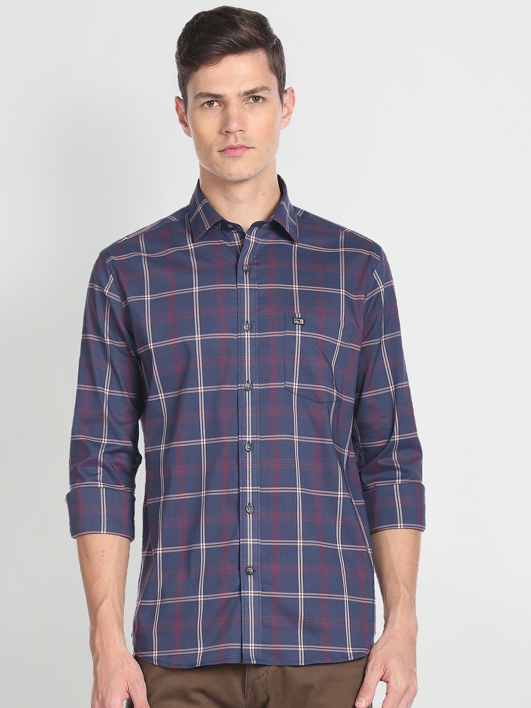 

Arrow Sport Slim Fit Checked Pure Cotton Casual Shirt, Navy blue