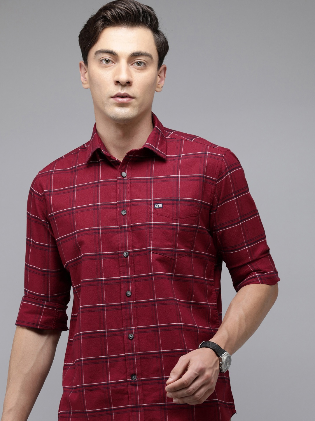 

Arrow Sport Men Pure Cotton Manhattan Slim Fit Tartan Checks Casual Shirt, Maroon