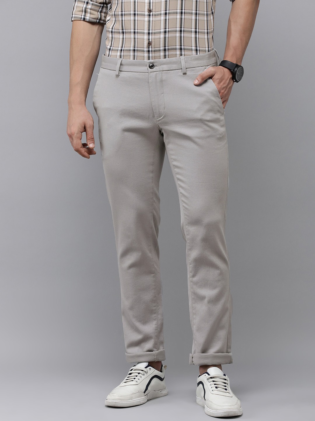

Arrow Sport Men Textured Original Slim Fit Casual Trousers, Grey