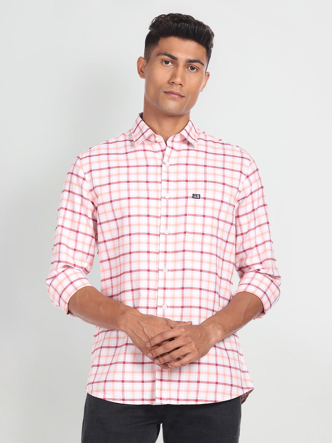 

Arrow Sport Men Pure Cotton Slim Fit Tartan Checked Casual Shirt, White