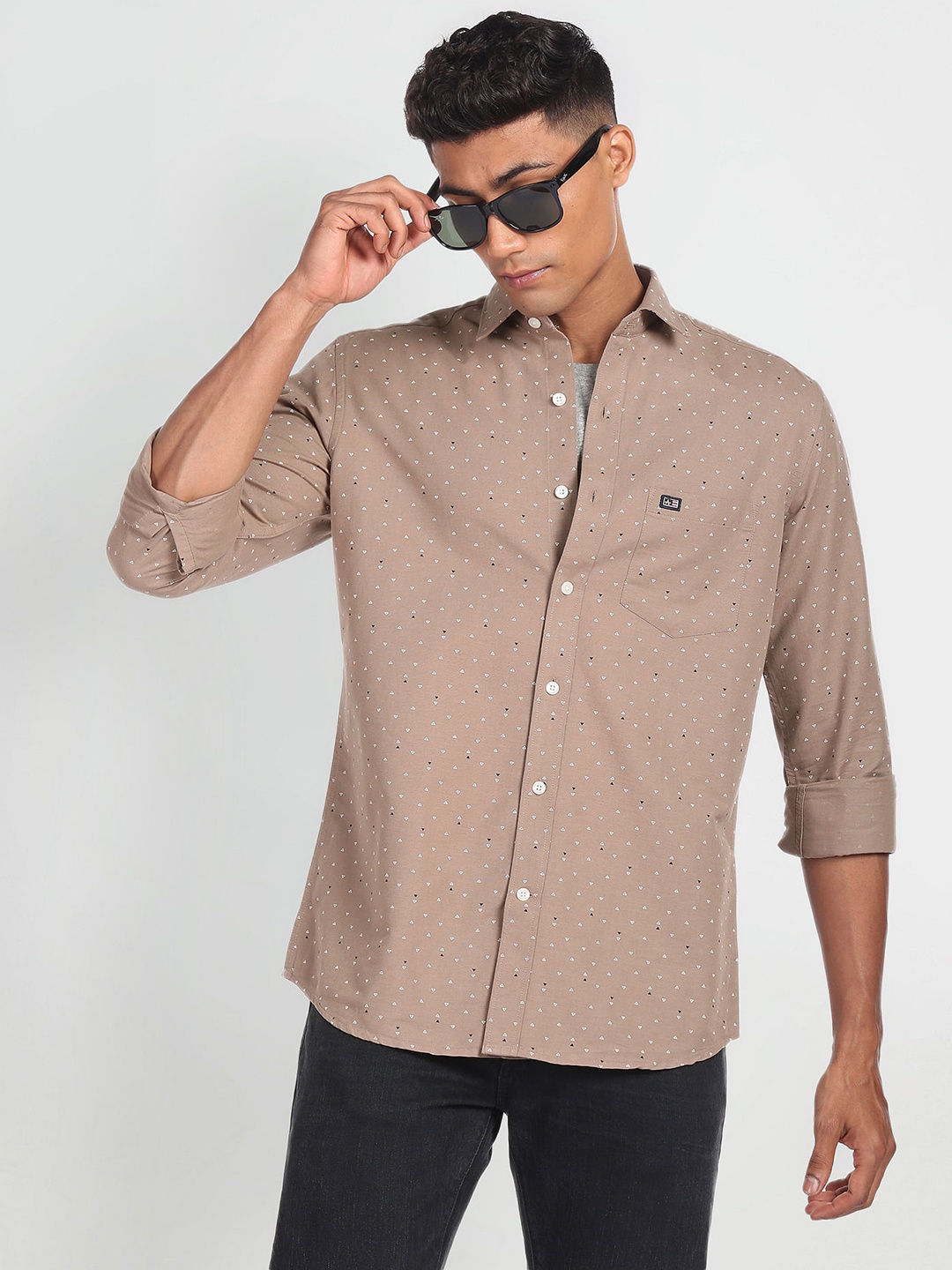 

Arrow Sport Men Pure Cotton Original Slim Fit Printed Casual Shirt, Taupe