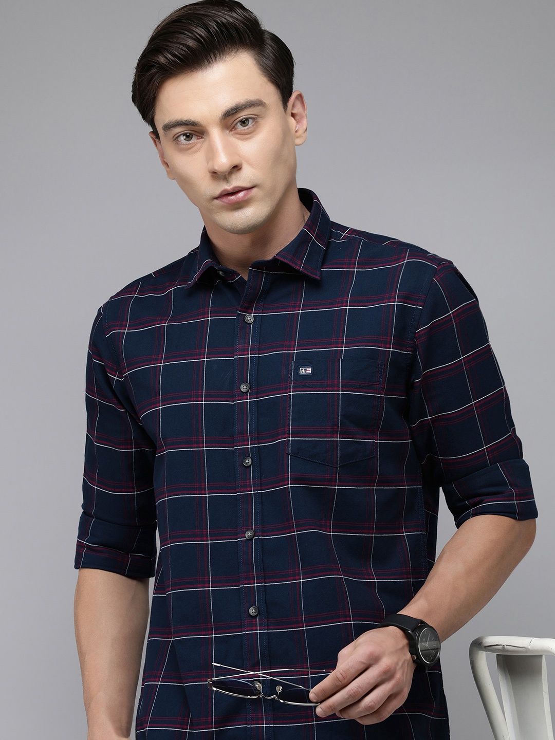 

Arrow Sport Manhattan Slim Fit Checked Pure Cotton Casual Shirt, Blue
