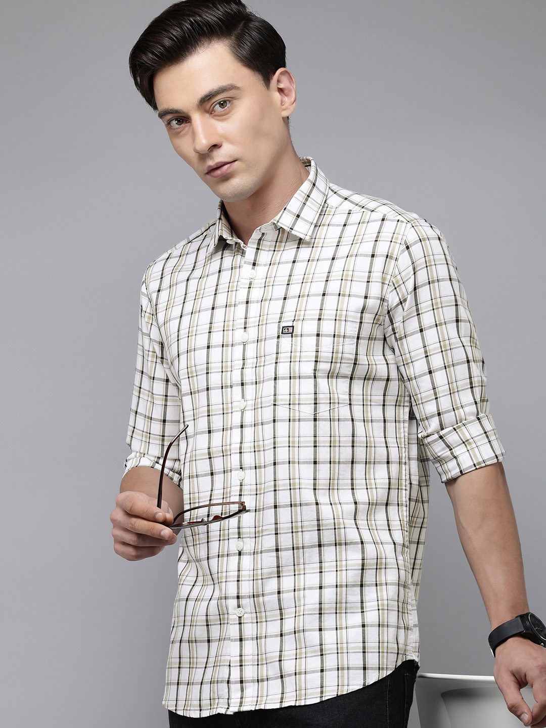 

Arrow Sport Manhattan Slim Fit Checked Pure Cotton Casual Shirt, White