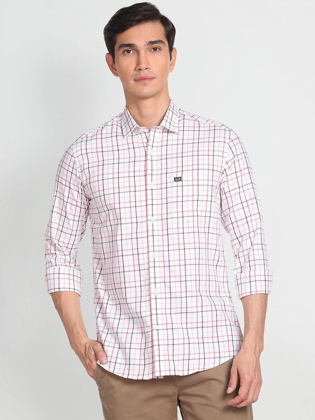 

Arrow Sport Manhattan Slim Fit Checked Pure Cotton Casual Shirt, White