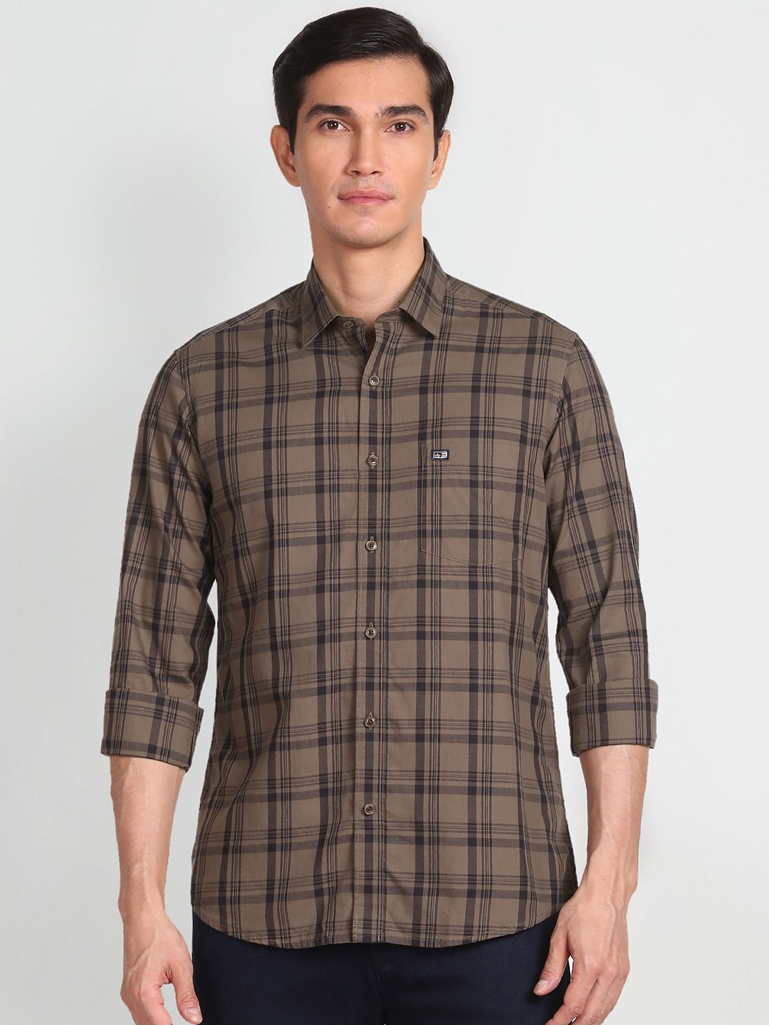 

Arrow Sport Original Slim Fit Tartan Checked Pure Cotton Casual Shirt, Brown