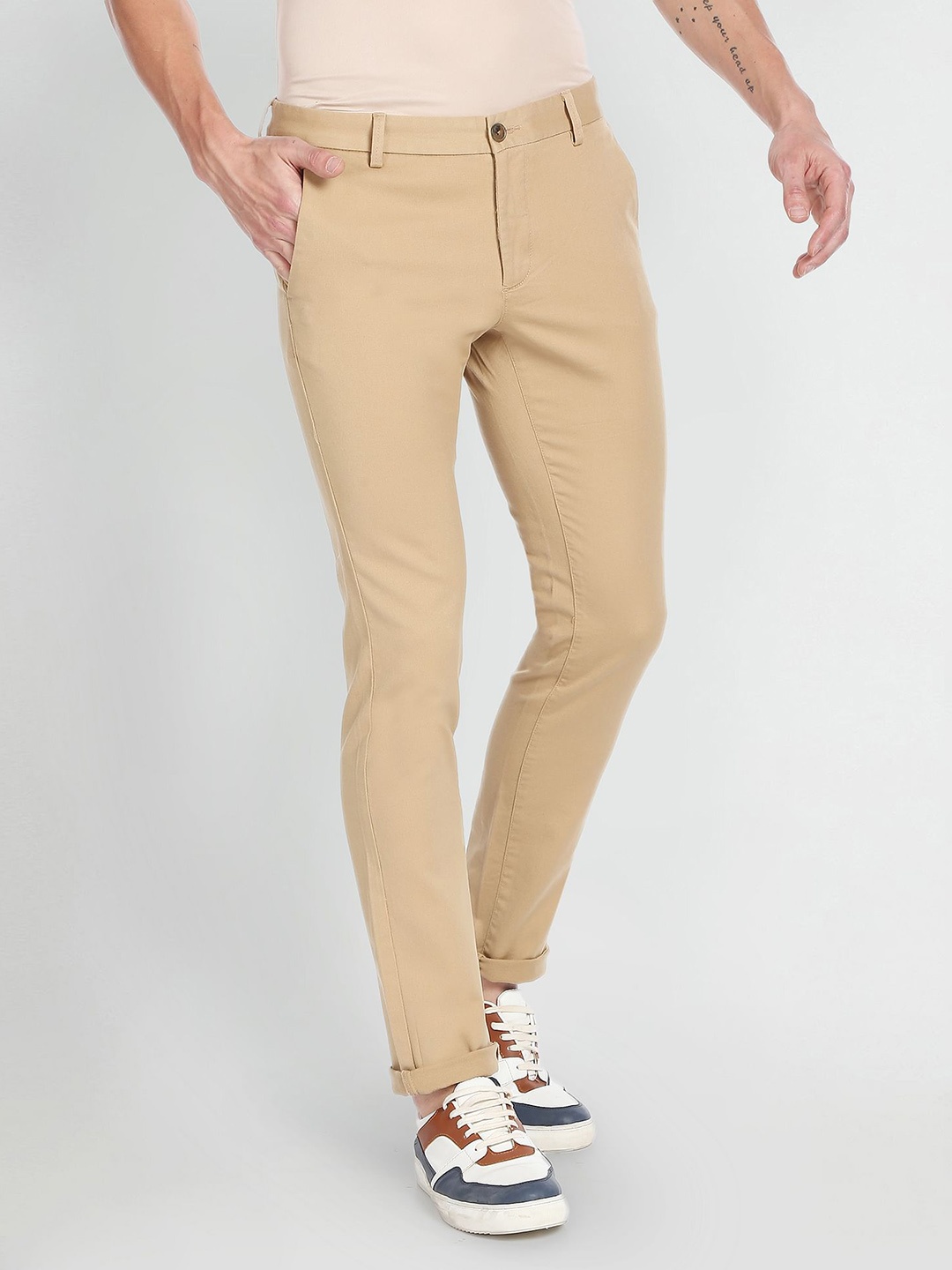 Arrow Sport Men Original Slim Fit Chinos Trousers, Khaki