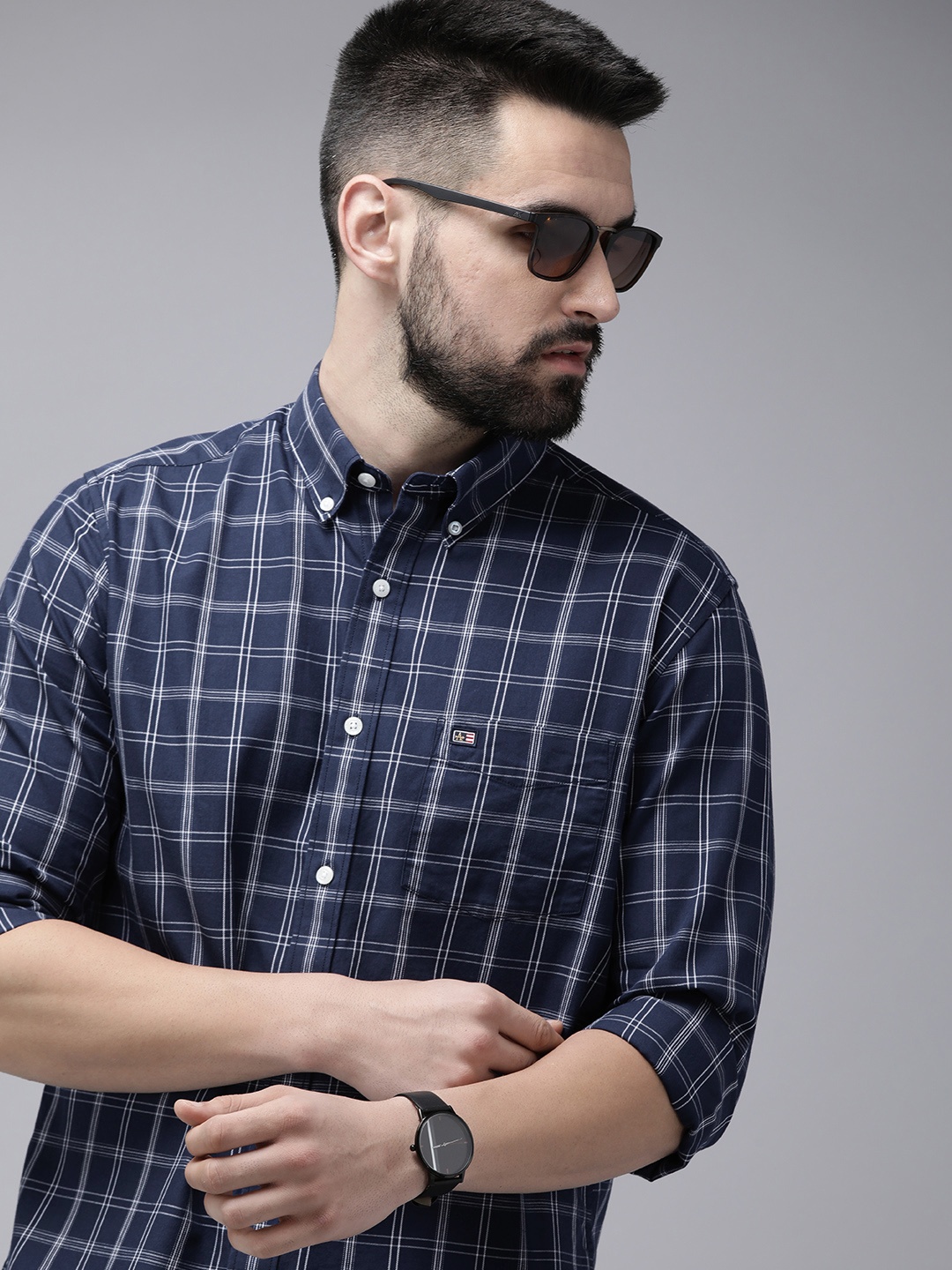 

Arrow Sport Slim Fit Checked Pure Cotton Casual Shirt, Blue