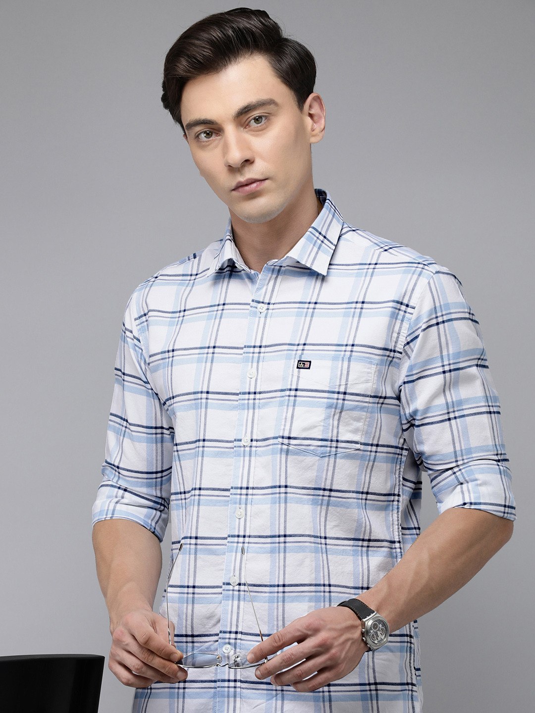 

Arrow Sport Pure Cotton Original Slim Fit Checked Casual Shirt, White