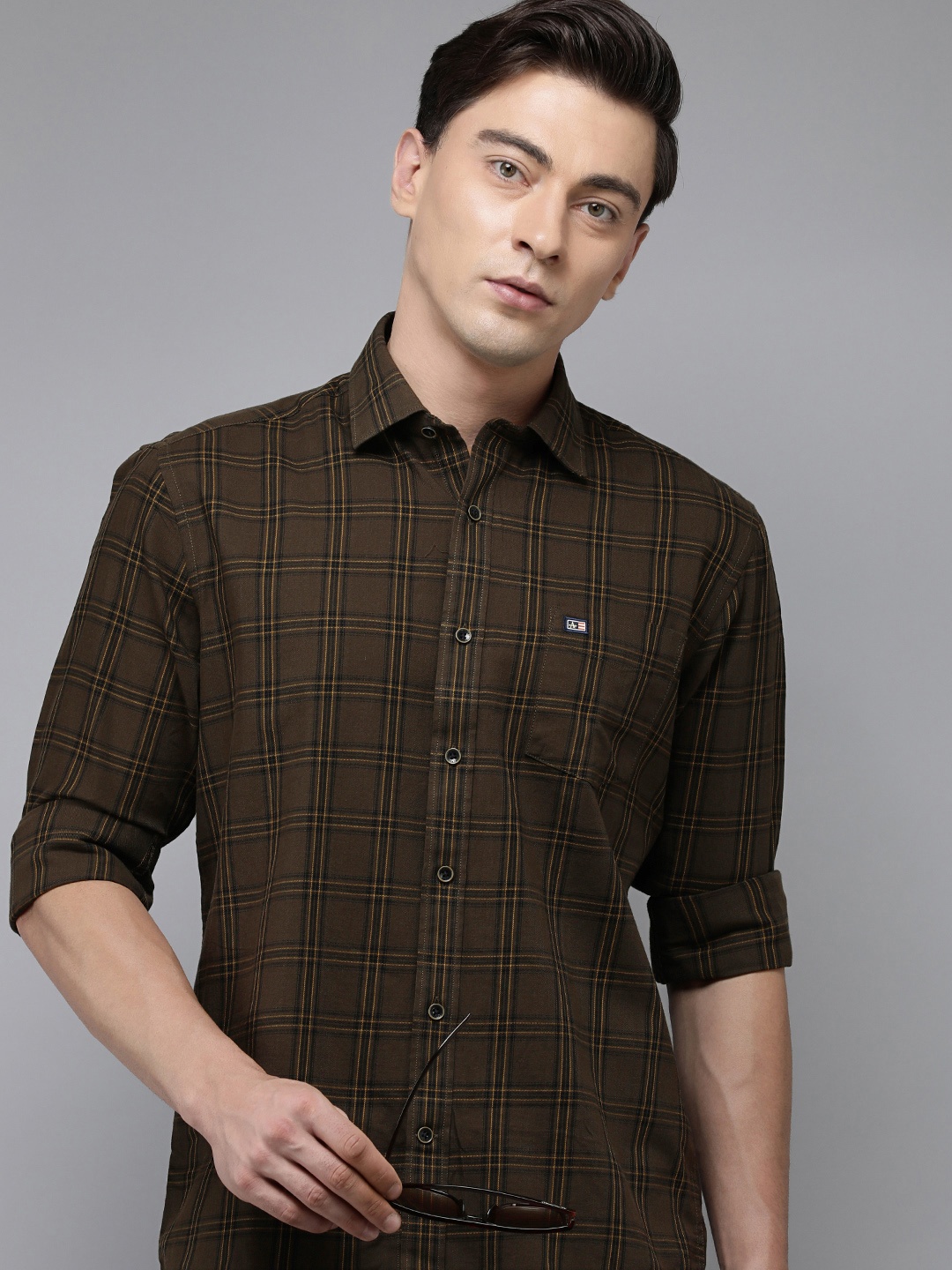 

Arrow Sport Pure Cotton Original Slim Fit Checked Casual Shirt, Brown