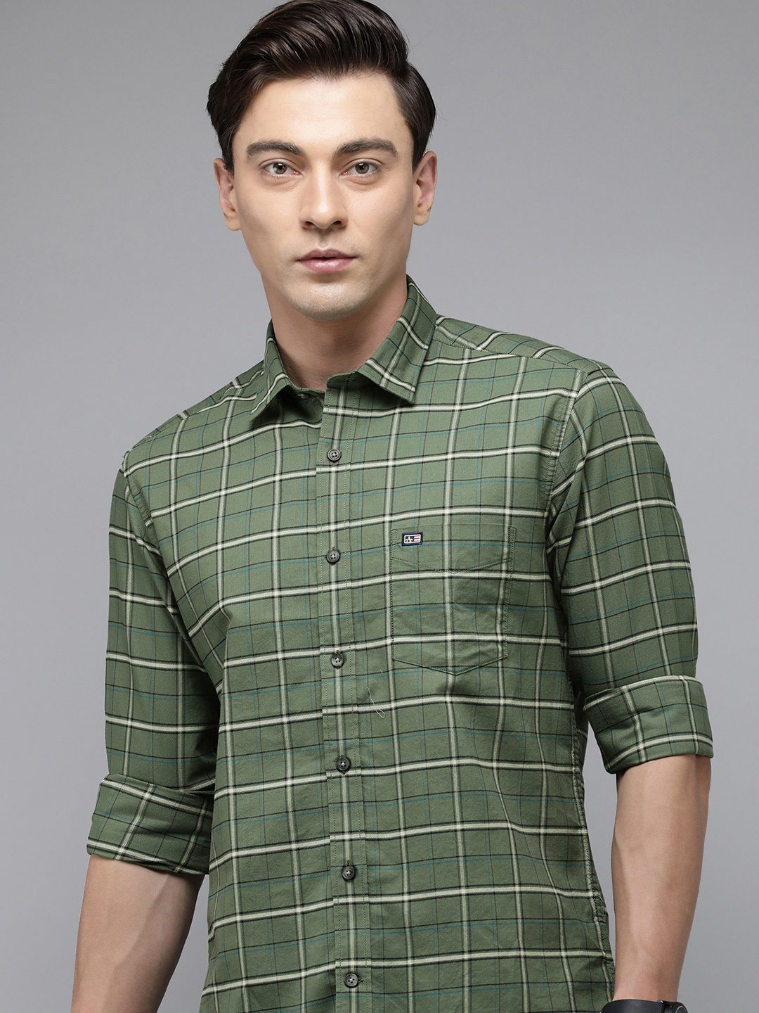 

Arrow Sport Pure Cotton Original Slim Fit Opaque Checked Casual Shirt, Green