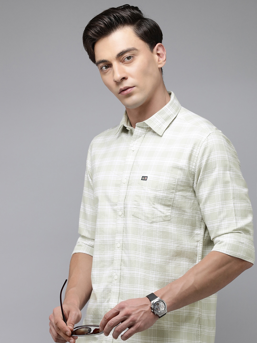 

Arrow Sport Men Pure Cotton Manhattan Slim Fit Tartan Checks Casual Shirt, Beige