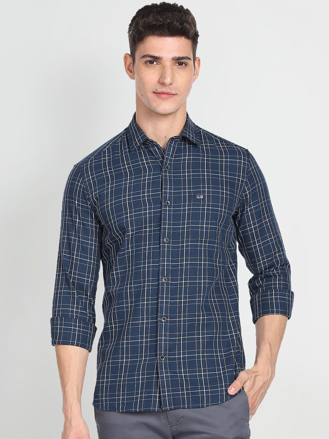 

Arrow Sport Manhattan Slim Fit Checked Pure Cotton Casual Shirt, Blue