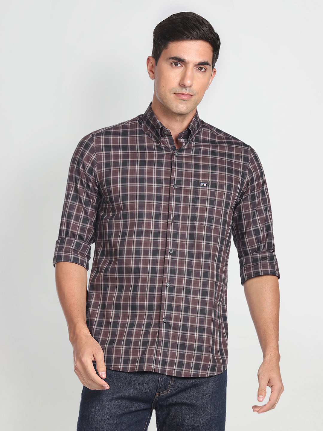 

Arrow Sport Pure Cotton Manhattan Slim Fit Checked Shirt, Brown