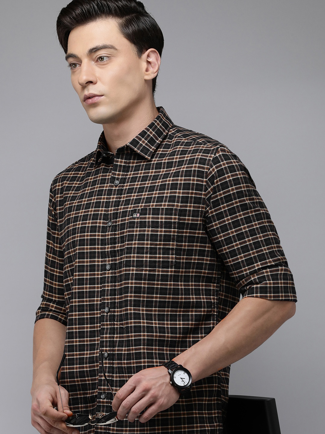 

Arrow Sport Men Slim Fit Tartan Checked Pure Cotton Casual Shirt, Black