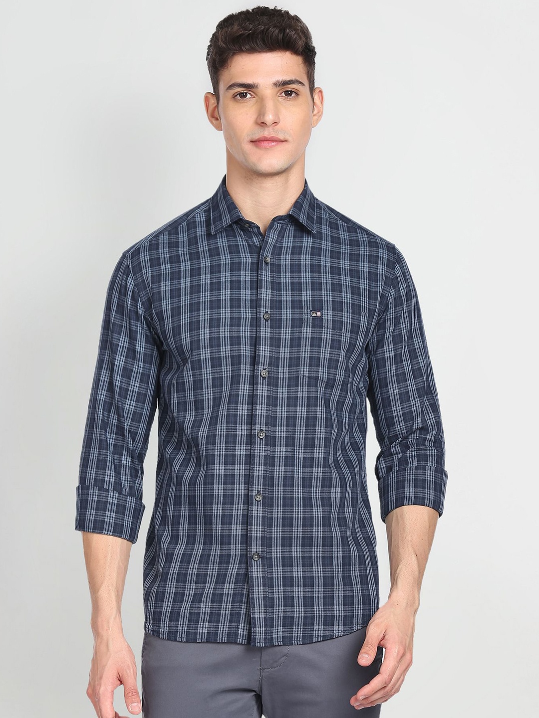 

Arrow Sport Manhattan Slim Fit Tartan Checked Pure Cotton Casual Shirt, Blue