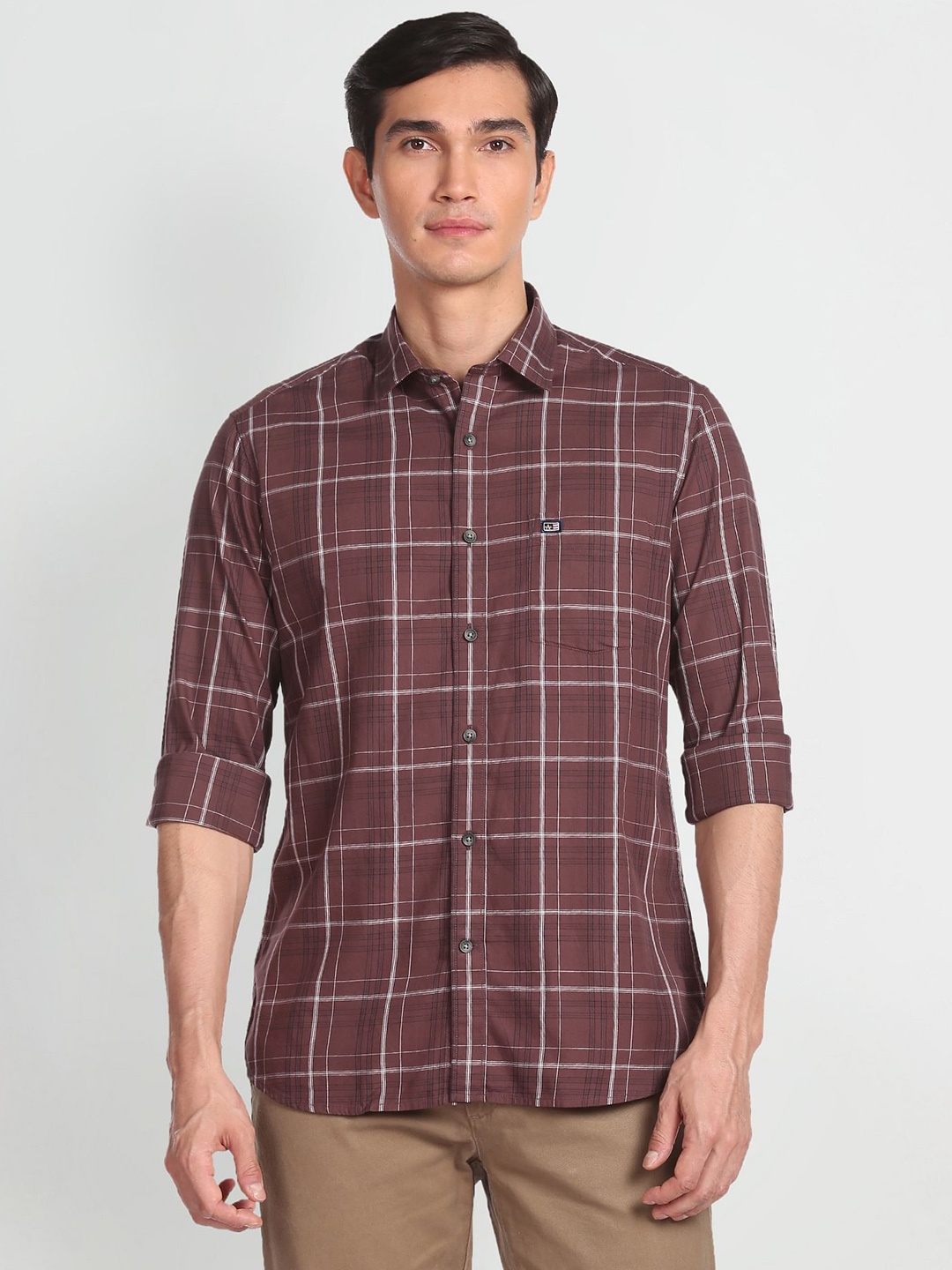 

Arrow Sport Pure Cotton Manhattan Slim Fit Tartan Checked Casual Shirt, Brown