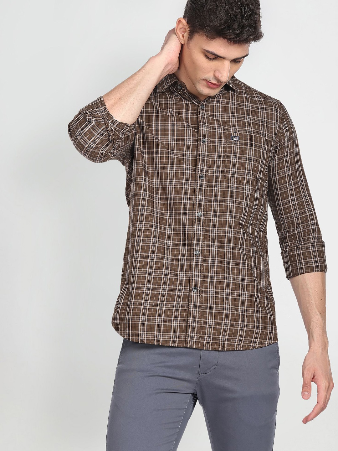 

Arrow Sport Men Manhattan Slim Fit Tartan Checks Opaque Pure Cotton Casual Shirt, Olive
