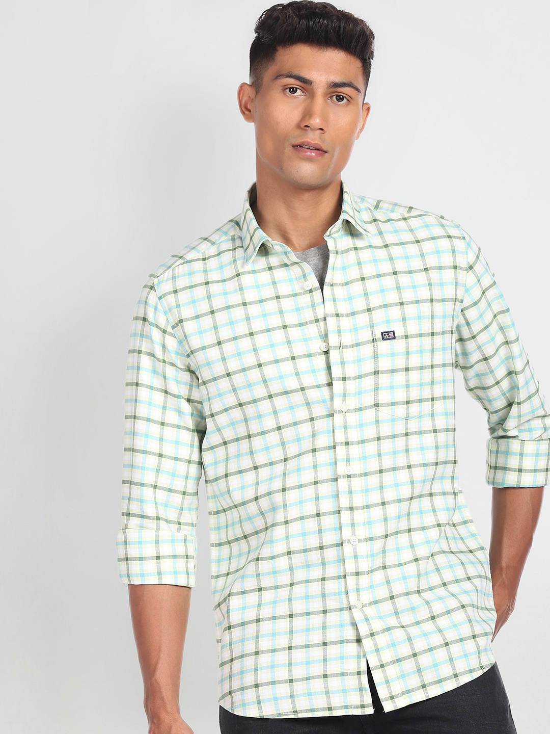 

Arrow Sport Men Pure Cotton Original Slim Fit Tartan Checks Casual Shirt, Green