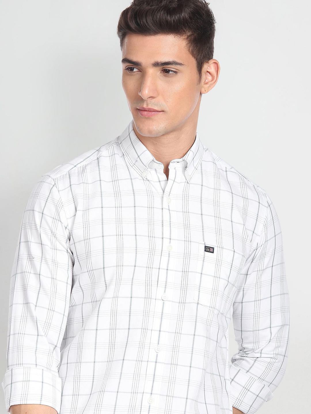 

Arrow Sport Men Pure Cotton Manhattan Slim Fit Checked Casual Shirt, White